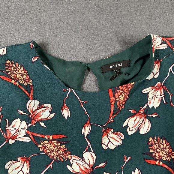 Miss Me Blouse Womens Medium Green Floral Ruffle Long Sleeve Boho Pullover Top - Picture 2 of 8